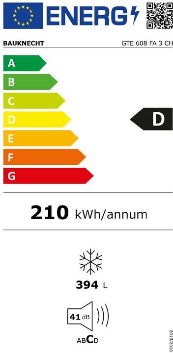 Etichetta energetica Bauknecht GTE 608 FA 3 CH (Struttura autonoma, 394 l)
