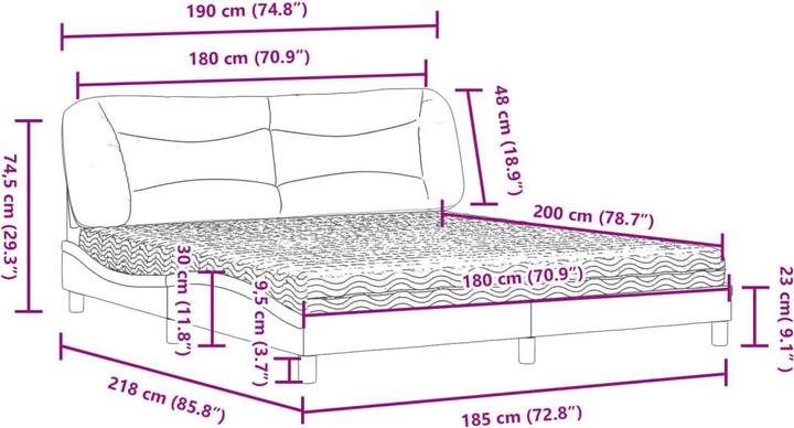 Immagine prodotto VidaXL Letto Letto imbottito Letto matrimoniale Letto in ecopelle con materasso 180x200cm (180 x 200 cm)