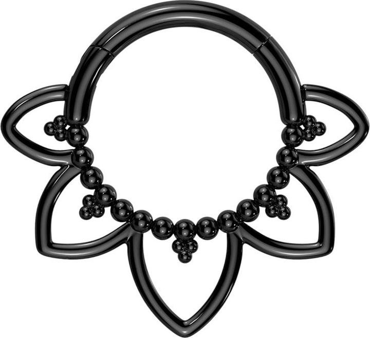 Star Piercing Micro Segmentring klappbar schwarz Kugeln filigrane Herzen (ohne Messing, Titan G23)