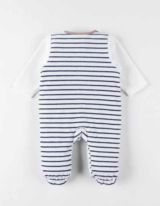 Produktbild Noukies Strampler Velours gestreift mit Bärenohren Ecru/Navy Gr. 80 (80)