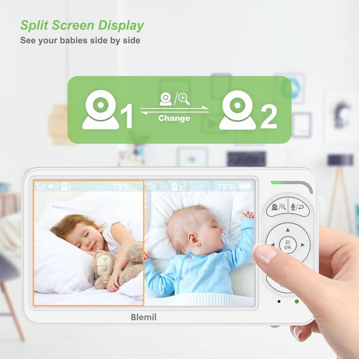 Produktbild Blemil Video Babyphone mit 2 Kameras und Split Screen (Babyphone mit Kamera)