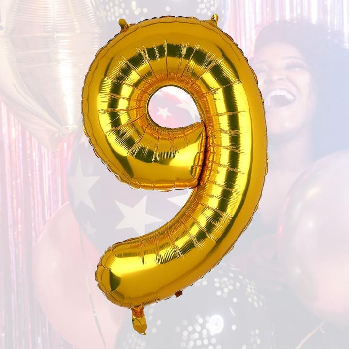 Actual product image Hermex Number balloon number 9 Golden foil balloon Helium balloon 40cm