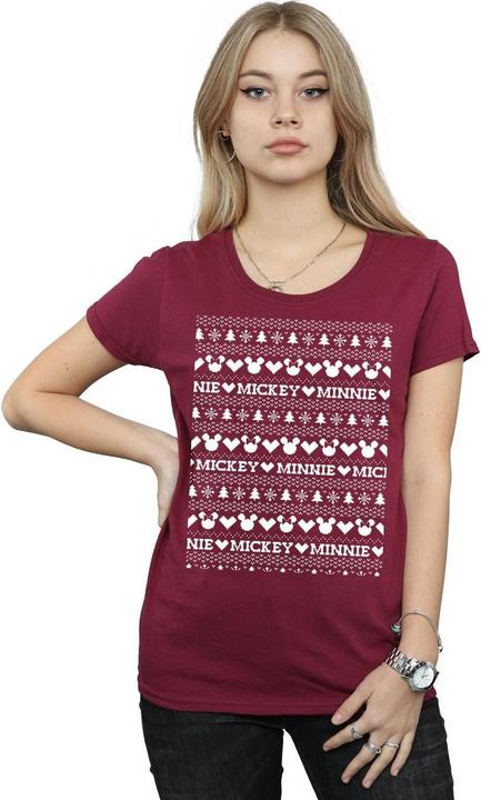 Actual product image Disney Womens/Ladies Mickey And Minnie Christmas Fair Isle Cotton T-Shirt (S)