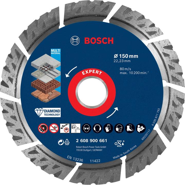 Bosch Professional Zubehör EXPERT MultiMaterial Diamanttrennscheiben, 150 x 22,23 x 2,4 x 12 mm