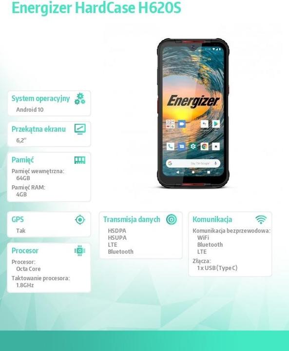 Image du produit Energizer H620S 4G NOIR IP69 (64 Go, Noir, 6.20", Double SIM hybride, 48 Mpx, 4G)