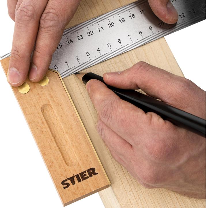 Image du produit Stier Equerre à chapeau/Equerre de menuisier, hêtre, 90° / 45°, 300 mm