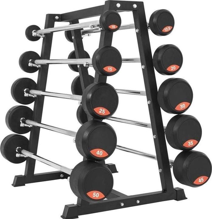 Immagine prodotto Gorilla Sports Set professionale compatto di bilancieri compatti con cremagliera (1 x 10 kg, 1 x 15 kg, 1 x 20 kg, 1 x 25 kg, 1 x 12,5 kg, 1 x 30 kg, 1 x 35 kg, 1 x 40 kg, 1 x 45 kg, 1 x 50 kg)