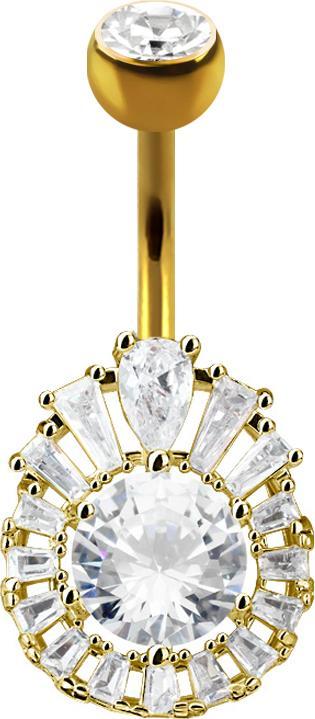 Produktbild Star Piercing Banane 14k vergoldet Prinzessin mit grossem Kristall (Chirurgenstahl 316L, Messing)