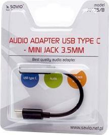 Produktbild Savio Adapter Audio – USB Typ 3.1 C (M) – Klinkenstecker 3 5mm (F) – Schwarz AK-35B (0.12 m, USB)