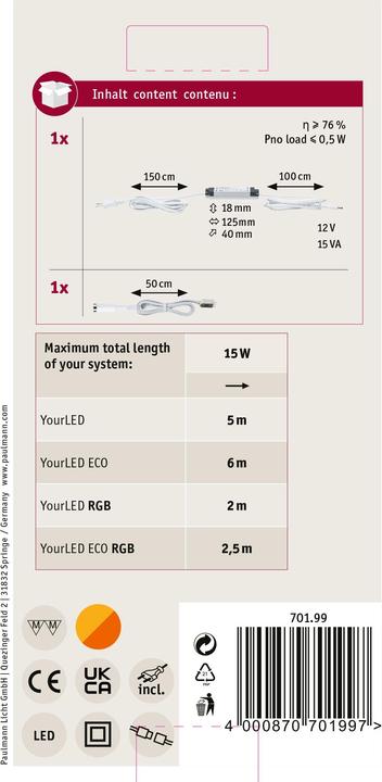 Actual product image Paulmann YourLED Power Supply 15W (White, 4 cm, Indoor)