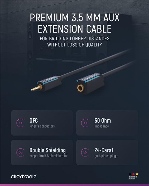 Produktbild clicktronic 3.5mm Verlängerungskabel (3 m, 3.5mm Klinke (AUX))