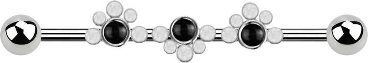 Produktbild Star Piercing Barbell silber zwei Kugeln gepunktete Welle drei Onyx Steine (Chirurgenstahl 316L, ohne Messing, Mineralisch)