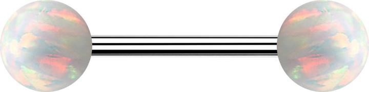 Produktbild Star Piercing Micro Barbell silber mit zwei Kugeln Opal weiss (ohne Messing, Chirurgenstahl 316L)