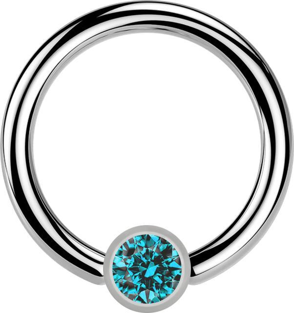 Star Piercing Micro Ball Closure Ring silber und Kristall aqua (ohne Messing, Titan G23)