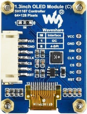 Immagine prodotto WaveShare Display OLED 64x128 da 1,3 pollici bianco I2C SPI