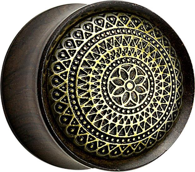 Star Piercing Flared Plug aus Ebenholz Gittermuster (Organisch, Messing)