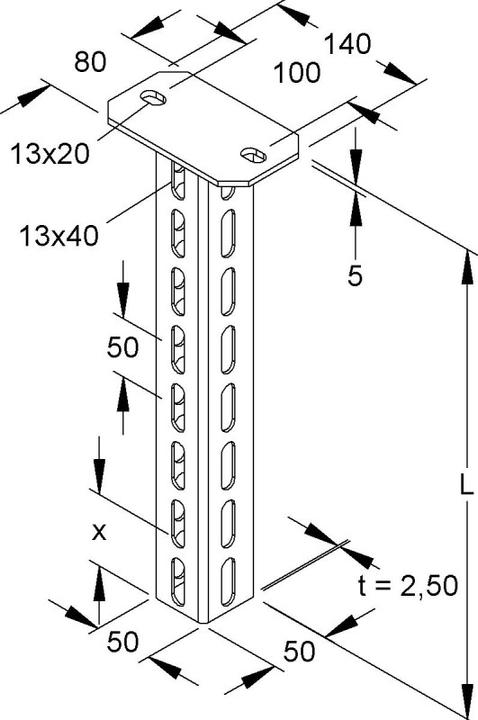 Produktbild Niedax NIE HU5050/700 HÃ¤ngestiel U-Profil 50x50x700mm feuerverz.DIN EN ISO 1461