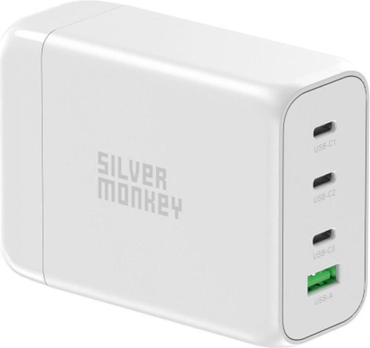 Silver Monkey SMA152 130W GaN charger 3xUSB-C PD USB-A QC 3.0 with detachable power cable - white (130 W)