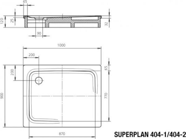 Produktbild Kaldewei Superplan Classic 404-2 90x100cm mit Styroporträger