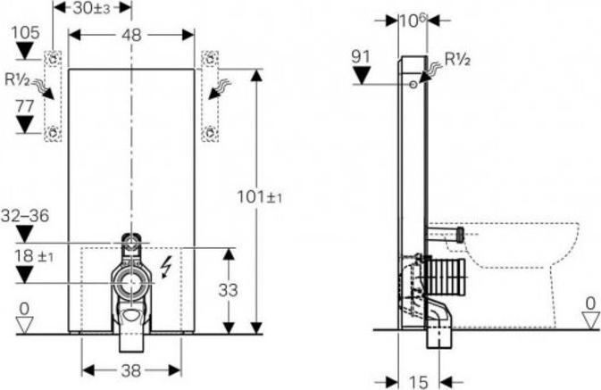 Produktbild Geberit Monolith PLUS Sanitärmodul für Stand-WC, 101cm, Wasseranschluss seitlich, mit P-Anschlusss