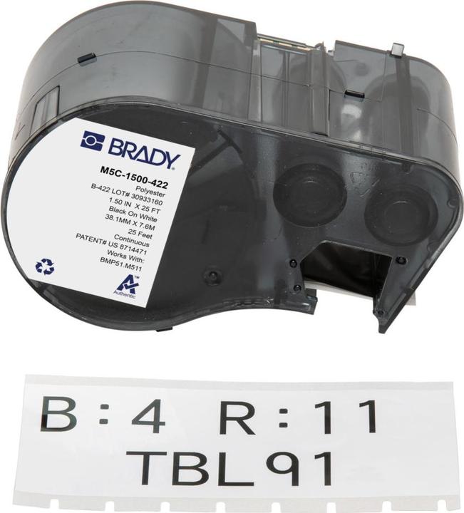 Immagine prodotto Brady M5C-1500-422, poliestere, nero su bianco, lucido, 38,10 mm x 7,62 m, permanente, continuo