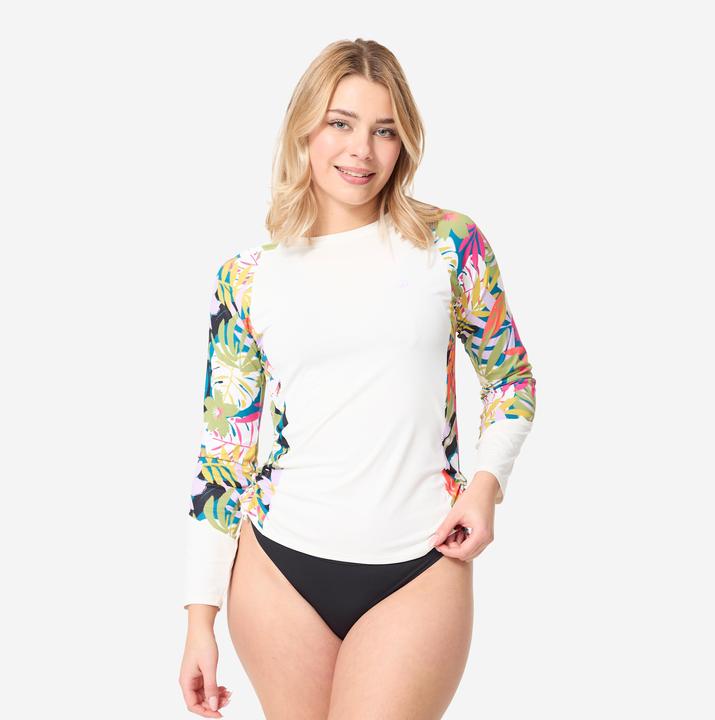 Actual product image Olaian UV-Shirt langarm Surfen Damen UV-Schutz 50+ Kanika weiss/geblümt (M)