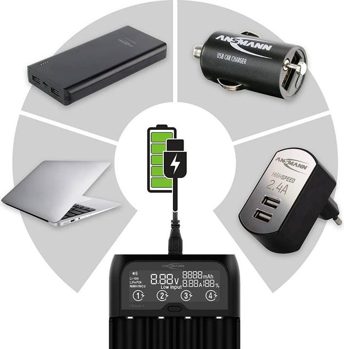 Image du produit Ansmann Lithium 4 Universalladegerät mit 2x 18650 Akkuzellen (2600mAh) Ladegerät (2 pcs, 18650, 2600 mAh, Piles rechargeables + chargeur)