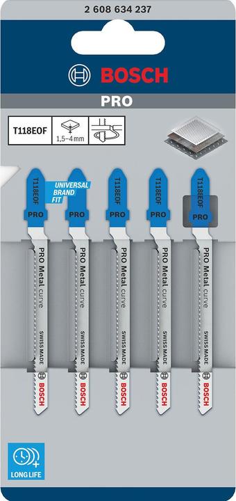 Actual product image Bosch Professional Zubehör PRO Metal curve T118EOF jigsaw blade, 83 mm, 5 pcs.