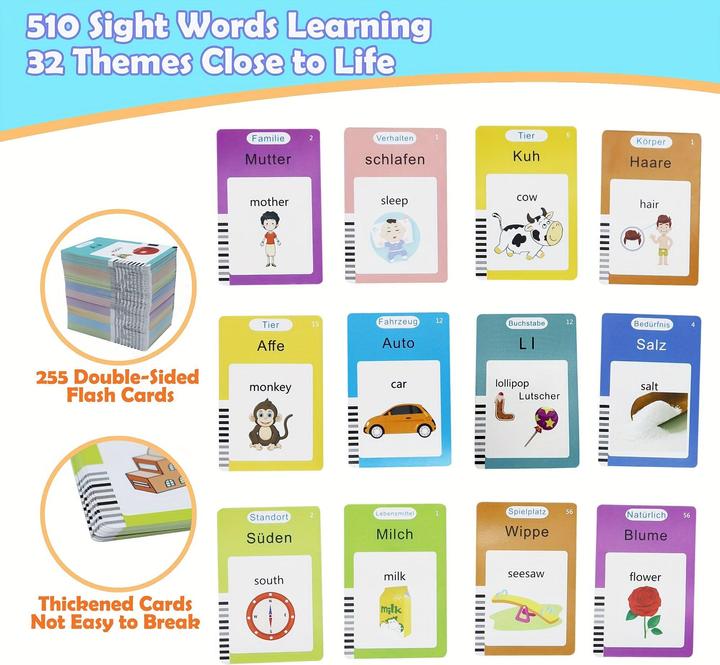 Image du produit Activity Board 510 mots allemand et anglais bambin bilingue parlant cartes flash, jouets pour (Allemand, Anglais)