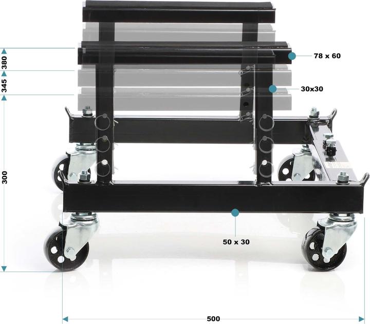 Immagine prodotto Wiltec Cavalletto di montaggio con ruote Piattaforma di sollevamento con paranco rotante fino a 680 kg per