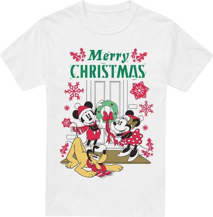 Actual product image Disney Mens Mickey & Minnie Mouse Wreath Christmas T-Shirt (S)