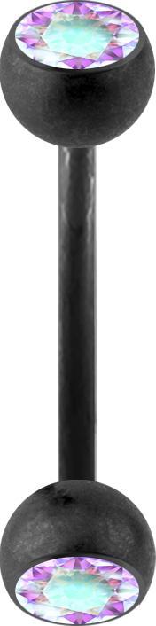 Star Piercing Micro Banane schwarz matt mit zwei Kristallkugeln multicolor (Chirurgenstahl 316L, ohne Messing)