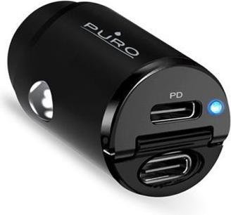 Image du produit Puro Mini chargeur rapide de voiture - Ładowarka samochodowa 2 x USB-C Power Delivery 30 W (czarny)