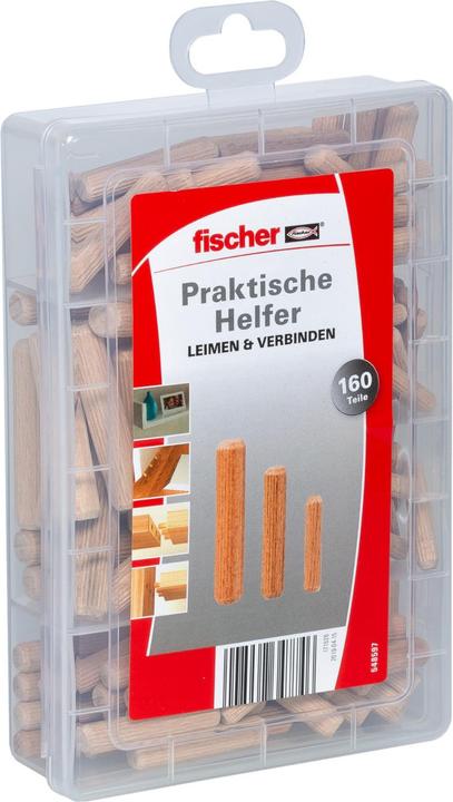 Produktbild Fischer Praktische Helfer Leimen & Verbinden, Sortimentbox mit 160 Holzdübeln, Set für sichere Verbi (160 Stk.)
