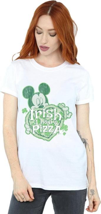 Actual product image Disney Womens/Ladies Mickey Mouse Shamrock Pizza Cotton Boyfriend T-Shirt (S)