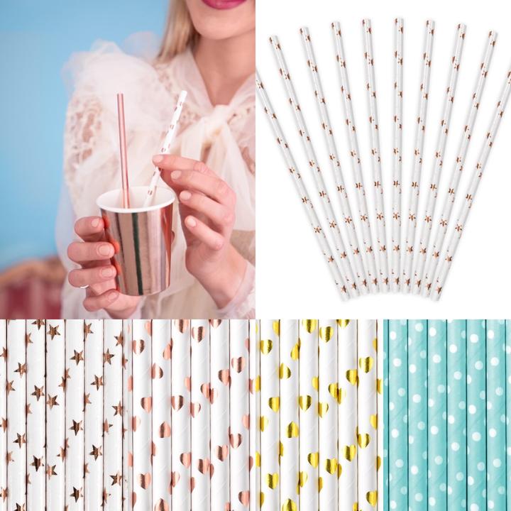 Produktbild Partydeco Papierstrohhalme - Herzen Gold (10St.) (10 x)