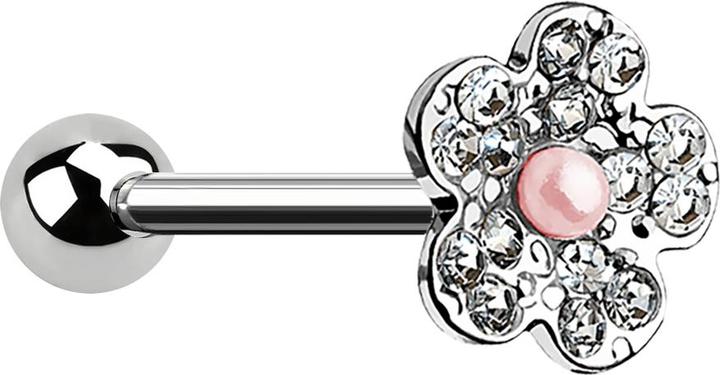Actual product image Star Piercing Micro Barbell silber mit Kugel und Blume mit Perle pink (Surgical steel 316L, Brass)