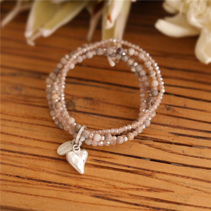 Andreani Armband mit echtem rotem Jaspis und Herzanhänger (80 cm, Rosa)