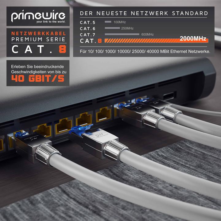 Actual product image Primewire LAN cable CAT.8, RJ-45, network cable CAT 8, Gigabit Ethernet 40 Gbit/s, S/FTP Pimf patch cable (S/FTP, CAT8.1, 0.50 m)