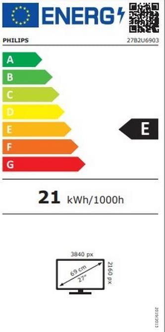 Energy Label Philips MMD 27B2U6903/00 IPS Monitor,,, Speakers, 2x HDMI, Port, USB Hub, TBT 4 OD, USB-C, Rj 45 (3840 x 2160 Pixels, 27")