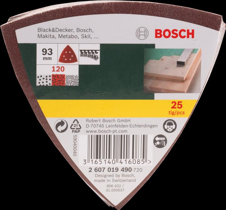 Image du produit Bosch Zubehör Set de feuilles abrasives pour ponceuses Delta, 93 mm, 120, 6 trous, pack de 25 (120)