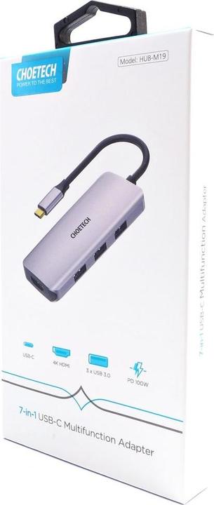 Actual product image Choetech Adapter is 7w1 HUB-M19 USB-C (USB-C, 7 Ports)