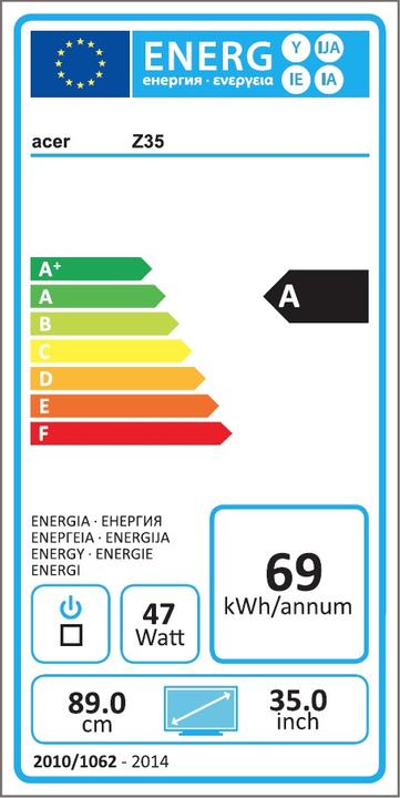 Energy Label Acer Predator Z35P (3440 x 1440 pixels, 35")
