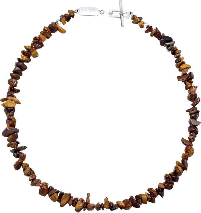 Kuzzoi Choker, Edelsteinkette (925er Sterling Silber, Edelstahl, Tigerauge, 42 cm)