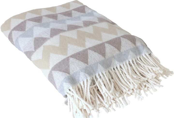 Image du produit Hubatka Couverture Zickzack 150 x 200 cm, Beige/Bleu (150 x 200 cm)