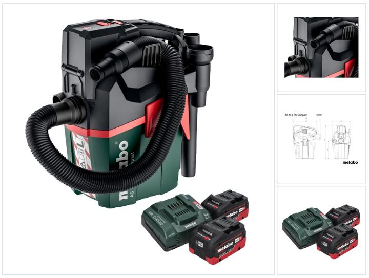 Actual product image Metabo AS 18 L PC Compact cordless vacuum cleaner 18 V 6 l IPX4 dust class L wet and dry + 2x battery 5.5 (Wet dry vacuum cleaner)