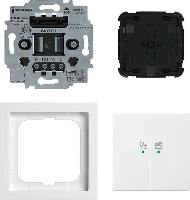 Produktbild Busch-Jaeger Busch-Jäger LED-Dimmer-Einsatz flex, 1-fach Komplettset mit 2-fach Bedienelement, Wireless 62851 UJ