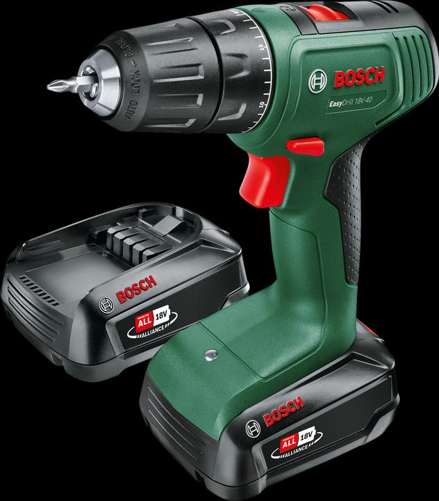2 x 2Ah battery, 1 x screwdriver bit, EasyDrill 18V-40