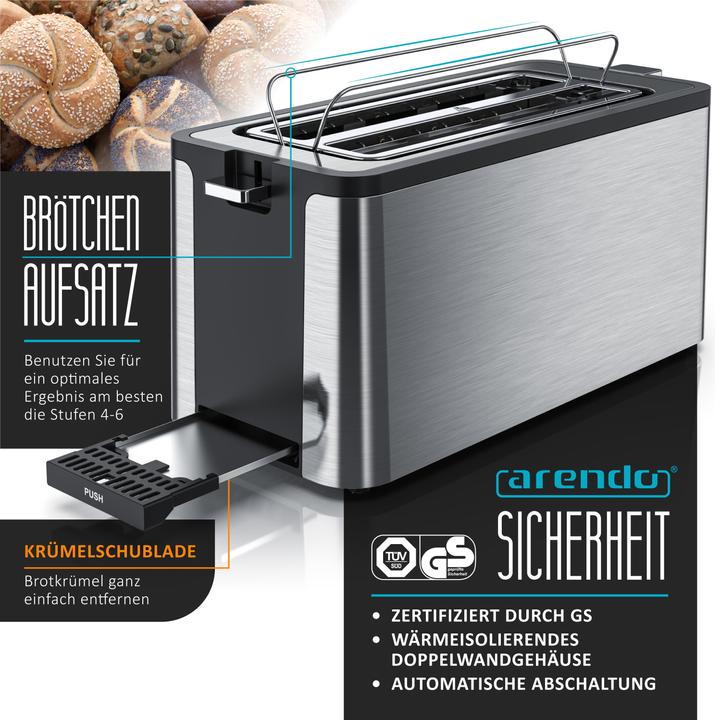 Produktbild Arendo Toaster Langschlitz, Edelstahl, Display mit Restzeitanzeige