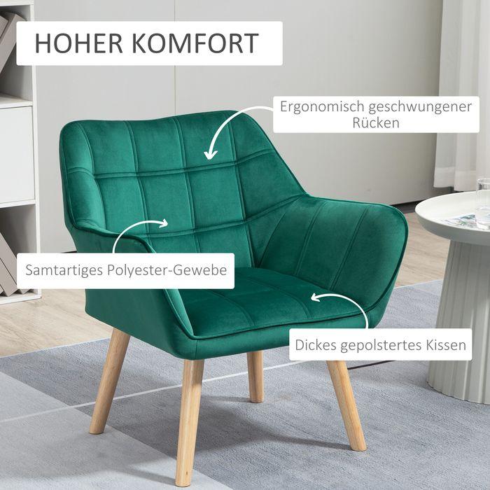 Produktbild Swisshandel24 Einzelsessel Relaxsessel mit Samtoptik, erhöhte Beine skandinavisch Polstersessel, Grün
